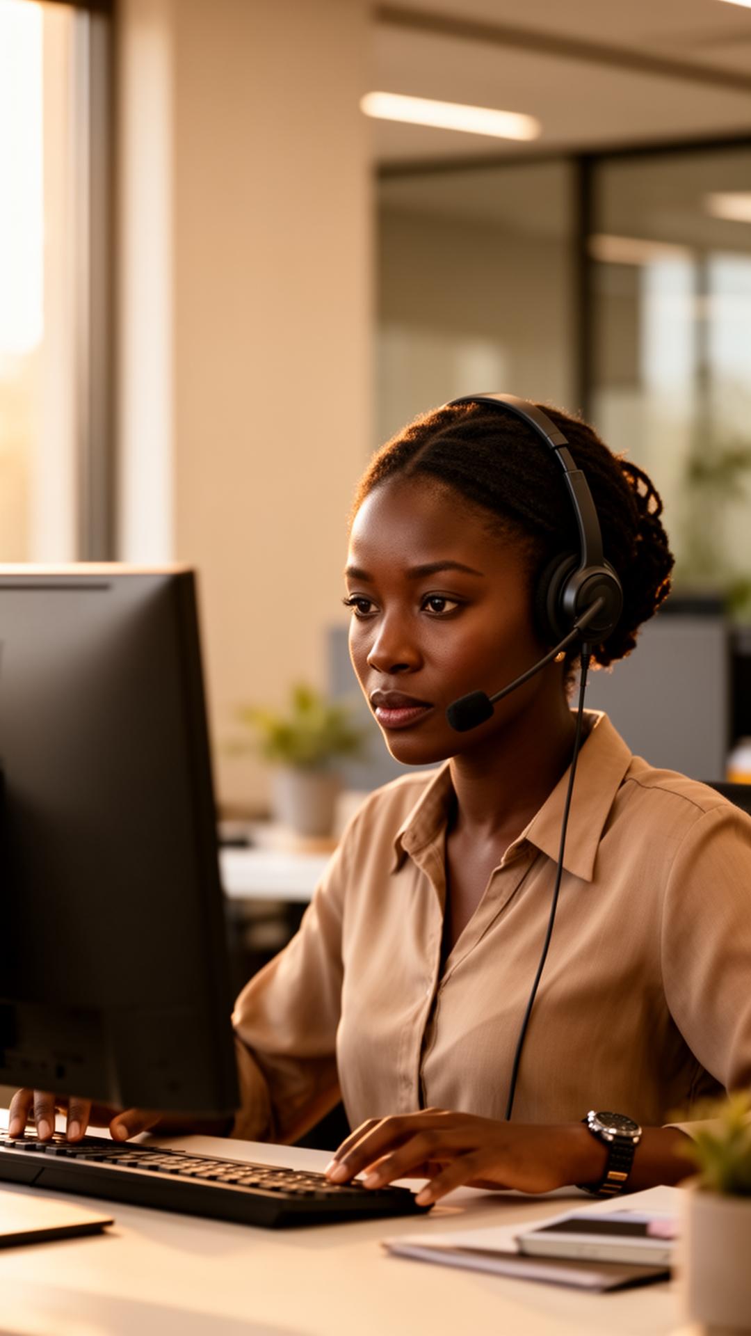 Contact-center agent at her desk